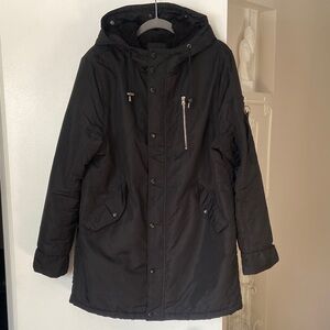 Boohoo Men's Black Puffer Coat with Hood Size Large (Europe)